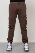 Оптом Джинсы карго мужские с накладными карманами коричневого цвета 2402K, фото 5