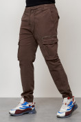 Оптом Джинсы карго мужские с накладными карманами коричневого цвета 2402K, фото 6