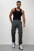 Оптом Джинсы карго мужские с накладными карманами темно-серого цвета 2402TC в Волгоградке, фото 5