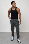 Оптом Джинсы карго мужские с накладными карманами темно-серого цвета 2402TC, фото 7