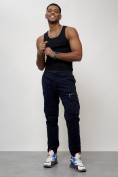 Оптом Джинсы карго мужские с накладными карманами темно-синего цвета 2402TS, фото 10