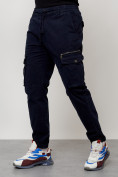 Оптом Джинсы карго мужские с накладными карманами темно-синего цвета 2402TS в Казани, фото 6