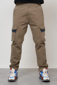 Оптом Джинсы карго мужские с накладными карманами бежевого цвета 2403-1B в Оренбурге, фото 2