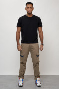 Оптом Джинсы карго мужские с накладными карманами бежевого цвета 2403-1B, фото 6