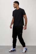 Оптом Джинсы карго мужские с накладными карманами черного цвета 2403-1Ch, фото 7