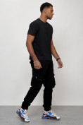 Оптом Джинсы карго мужские с накладными карманами черного цвета 2403-1Ch в Екатеринбурге, фото 8