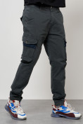 Оптом Джинсы карго мужские с накладными карманами темно-серого цвета 2403-1TC в Новосибирске, фото 3