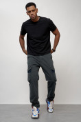 Оптом Джинсы карго мужские с накладными карманами темно-серого цвета 2403-1TC, фото 6