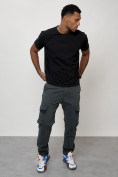 Оптом Джинсы карго мужские с накладными карманами темно-серого цвета 2403-1TC, фото 7