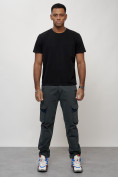 Оптом Джинсы карго мужские с накладными карманами темно-серого цвета 2403-1TC, фото 8