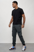 Оптом Джинсы карго мужские с накладными карманами темно-серого цвета 2403-1TC в Астане, фото 9
