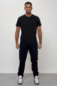 Оптом Джинсы карго мужские с накладными карманами темно-синего цвета 2403-1TS в Астане