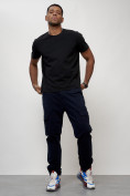 Оптом Джинсы карго мужские с накладными карманами темно-синего цвета 2403-1TS, фото 10