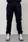 Оптом Джинсы карго мужские с накладными карманами темно-синего цвета 2403-1TS в Санкт-Петербурге, фото 5