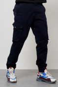 Оптом Джинсы карго мужские с накладными карманами темно-синего цвета 2403-1TS в Астане, фото 7