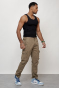 Оптом Джинсы карго мужские с накладными карманами бежевого цвета 2404B в Уфе, фото 3