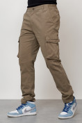 Оптом Джинсы карго мужские с накладными карманами бежевого цвета 2404B в Перми, фото 6