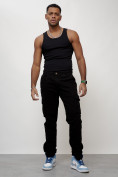Оптом Джинсы карго мужские с накладными карманами черного цвета 2404Ch в Сочи