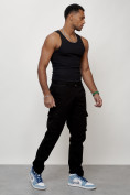 Оптом Джинсы карго мужские с накладными карманами черного цвета 2404Ch в Казани, фото 2