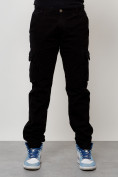 Оптом Джинсы карго мужские с накладными карманами черного цвета 2404Ch, фото 4