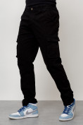 Оптом Джинсы карго мужские с накладными карманами черного цвета 2404Ch в Новосибирске, фото 5