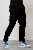 Оптом Джинсы карго мужские с накладными карманами черного цвета 2404Ch в Омске, фото 6
