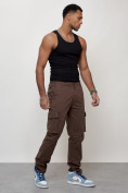 Оптом Джинсы карго мужские с накладными карманами коричневого цвета 2404K, фото 8