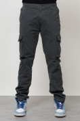 Оптом Джинсы карго мужские с накладными карманами темно-серого цвета 2404TC в Екатеринбурге, фото 2