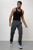 Оптом Джинсы карго мужские с накладными карманами темно-серого цвета 2404TC в Уфе, фото 6