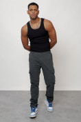 Оптом Джинсы карго мужские с накладными карманами темно-серого цвета 2404TC в Уфе, фото 7