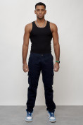 Оптом Джинсы карго мужские с накладными карманами темно-синего цвета 2404TS