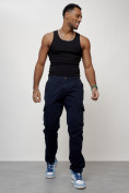 Оптом Джинсы карго мужские с накладными карманами темно-синего цвета 2404TS, фото 8