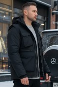 Оптом Куртка - жилетка трансформер 2 в 1 мужская зимняя черного цвета 2409Ch, фото 4