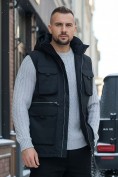 Оптом Куртка - жилетка трансформер 2 в 1 мужская зимняя черного цвета 2409Ch, фото 3