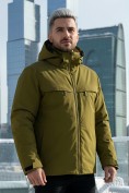 Оптом Горнолыжная куртка мужская зимняя цвета хаки 2412Kh
