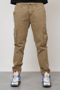 Оптом Джинсы карго мужские с накладными карманами бежевого цвета 2413B
