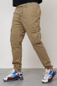 Оптом Джинсы карго мужские с накладными карманами бежевого цвета 2413B в Оренбурге, фото 2
