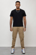 Оптом Джинсы карго мужские с накладными карманами бежевого цвета 2413B в Астане, фото 9