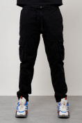 Оптом Джинсы карго мужские с накладными карманами черного цвета 2413Ch в Хабаровске
