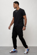 Оптом Джинсы карго мужские с накладными карманами черного цвета 2413Ch в Томске, фото 10
