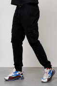 Оптом Джинсы карго мужские с накладными карманами черного цвета 2413Ch в Барнауле, фото 2
