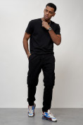 Оптом Джинсы карго мужские с накладными карманами черного цвета 2413Ch в Волгоградке, фото 5