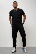 Оптом Джинсы карго мужские с накладными карманами черного цвета 2413Ch в Казани, фото 6