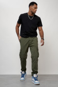Оптом Джинсы карго мужские с накладными карманами цвета хаки 2413Kh в Тюмени, фото 11