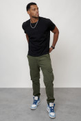 Оптом Джинсы карго мужские с накладными карманами цвета хаки 2413Kh, фото 13
