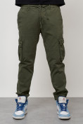 Оптом Джинсы карго мужские с накладными карманами цвета хаки 2413Kh в  Красноярске, фото 3