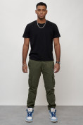 Оптом Джинсы карго мужские с накладными карманами цвета хаки 2413Kh в Астане, фото 7