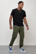 Оптом Джинсы карго мужские с накладными карманами цвета хаки 2413Kh в Самаре, фото 9
