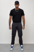Оптом Джинсы карго мужские с накладными карманами темно-серого цвета 2413TC в Сочи