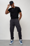Оптом Джинсы карго мужские с накладными карманами темно-серого цвета 2413TC, фото 10